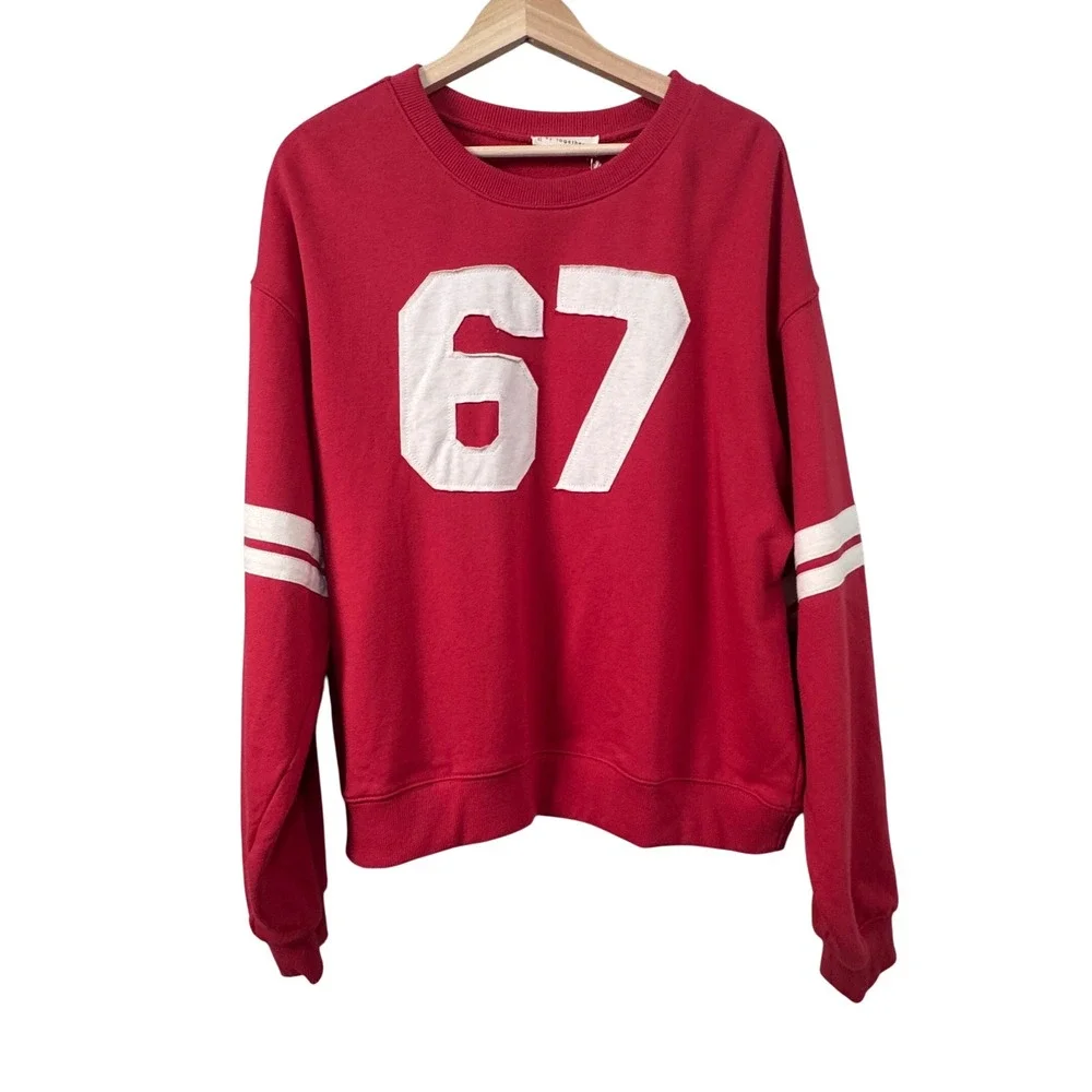 By Together Varsity 67 Pullover Knit Sweater Dusty Red Womens Large NEW